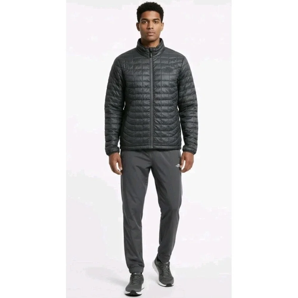 North Face Men L ThermoBall‎ Quilted Puffer Jacket Sweater Coat Gray Outdoor EUC